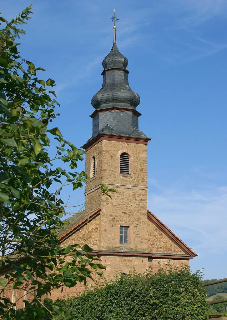 Belltower of the church of St. Wendelin of the community Westerngrund