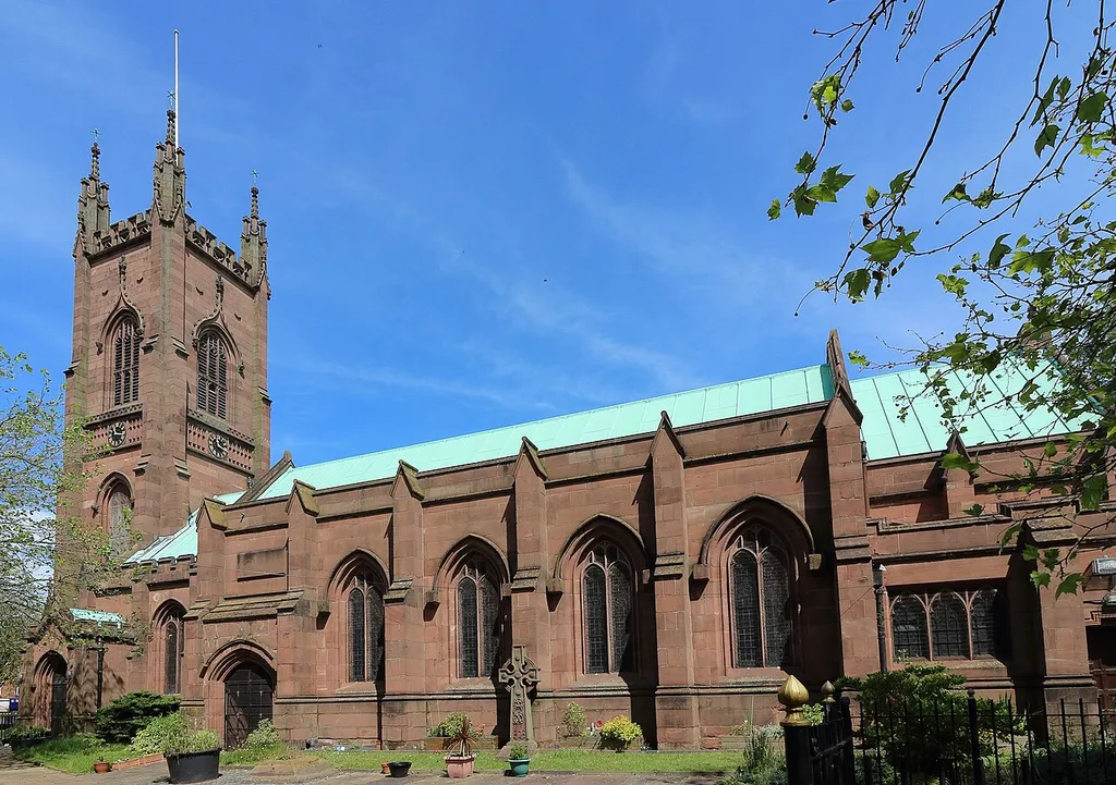 Grade II listed St Mary's church, Walton, Liverpool viewed from the southeast, blue sky