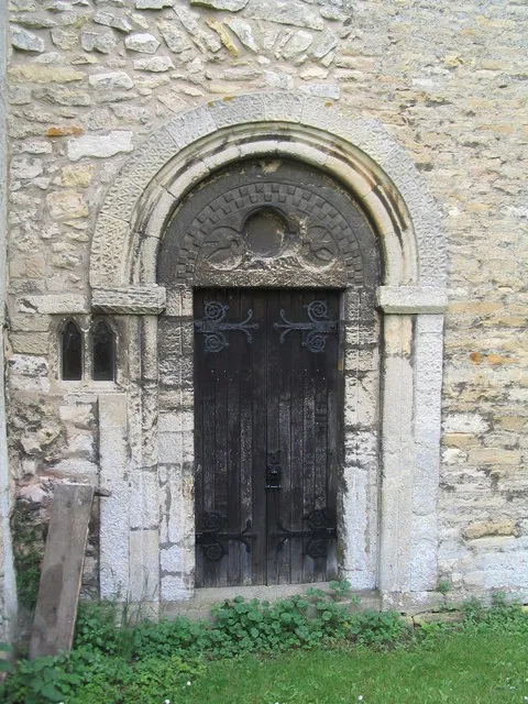 Door with tympanum. Church of St Medard and St Gildard, Little Bytham.