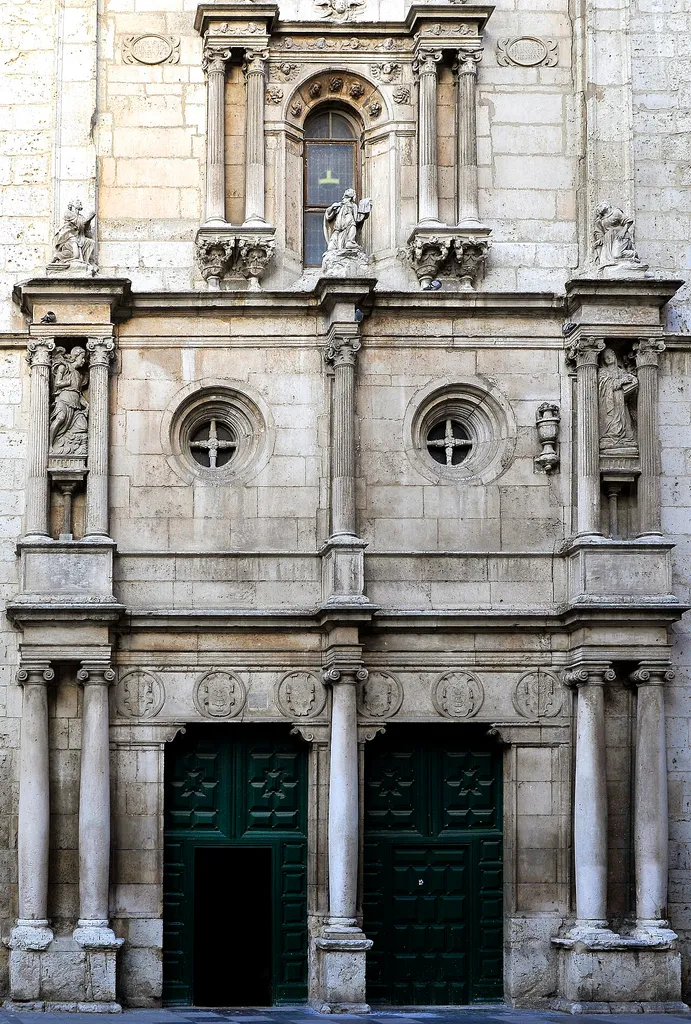 Detail of the main façade of The Saviour of the World parish church. Valladolid, Valladolid, Castile and León, Spain