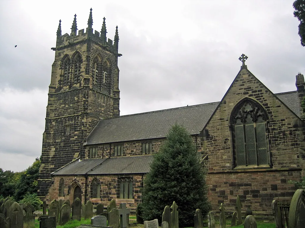 Part of the parish church of St Mary the Virgin, Lymm, Cheshire, seen from the southwest