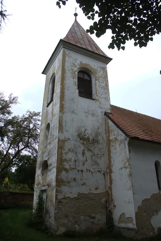 A church tower in the village of Buřenice, Vysočina Region, CZ