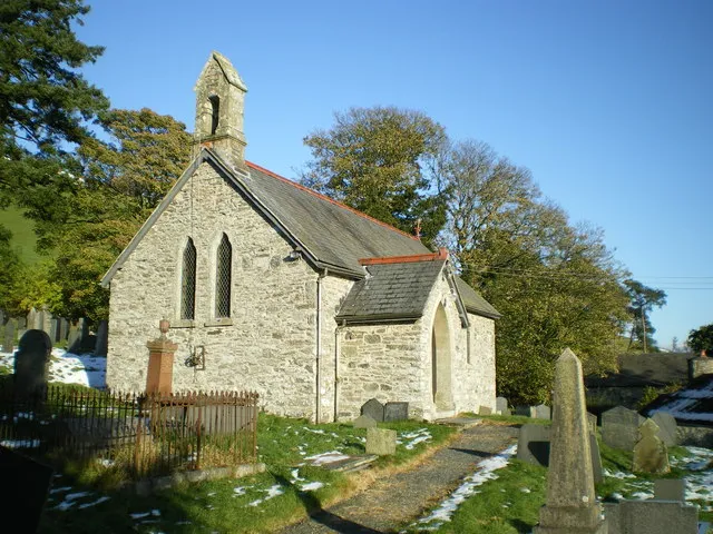 The chapel [Note: this is actually the historic parish church] in Llanarmon Mynydd Mawr, near to Tai-Bach, Powys, Wales.
