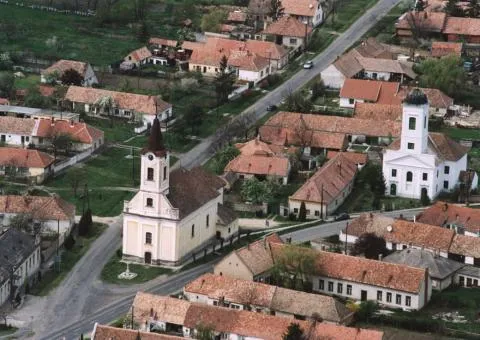 Noszlop Hungary aerialphotography. Fájdalmas Szűz római katolikus templom