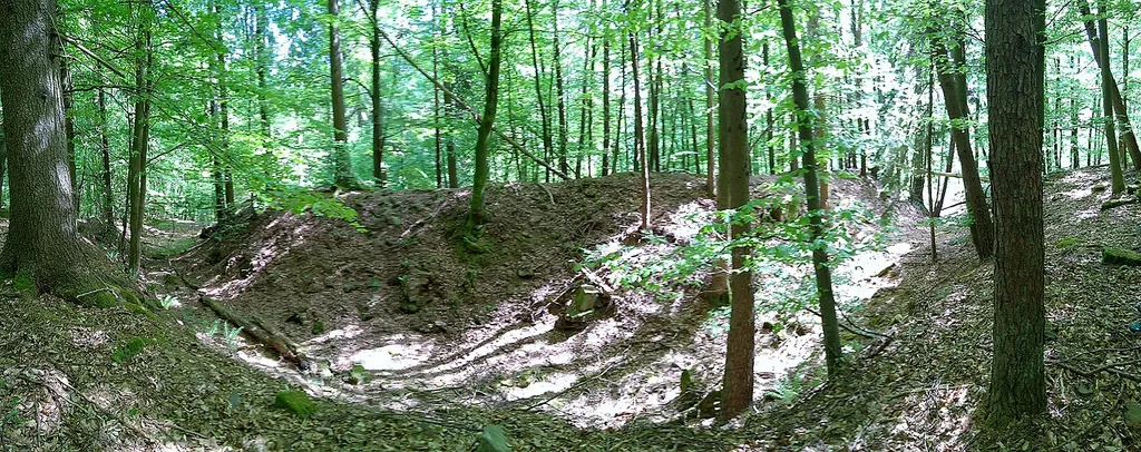 Burgstall Reinstein: Panorama Halsgraben und Burgstall