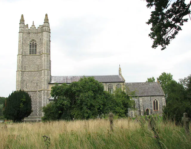 St Mary's church. St Mary's church > 1431114 is situated on an elevation above the small village of Redenhall. Its magnificent 15th century tower, which took 60 years to build, can be seen for miles > 1431112. Like the equally grand north porch its west facade is covered entirely with flushwork > 1431143. The chancel dates from the 14th century but the church was extensively restored in the second half of the 19th century and the reredos are from this time. The rood screen > 1431153 was re-assembled in 1920 and the panels are over-restored. The tomb of Sir Thomas Gawdy lies between the chancel and the Gawdy chapel > 1431182 at the east end of the north aisle. The heraldic glass in the chapel window > 1431183 comes from the demolished Gawdy Hall as does a 15th century Venetian chest > 1431187 made from cypress wood and with rare paintings inside. The large organ > 1431195 at the west end was built by G.M. Holdich in 1843 - it is the biggest organ he ever built and it has not been altered. The font > 1431201 is a 19th century copy of an older one. St Mary's church is kept locked.
