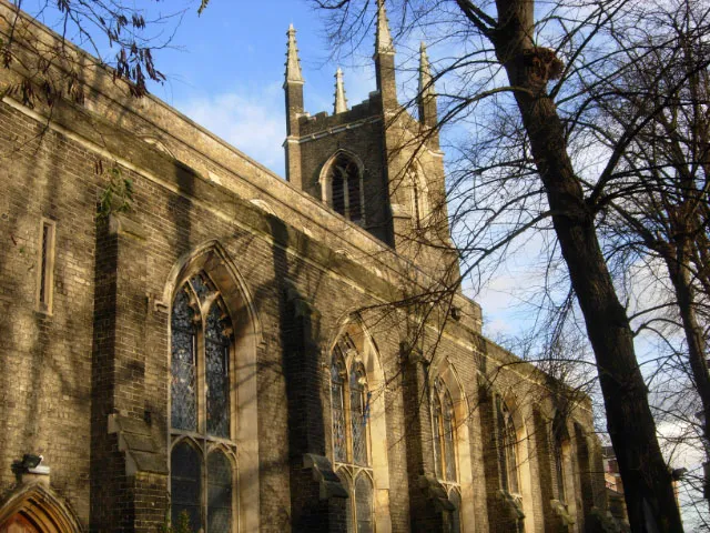 South side of the former St Paul's parish church, Canonbury, London N1, seen from the west. The church was made redundant in 1980 and is now a Rudolf Steiner school.