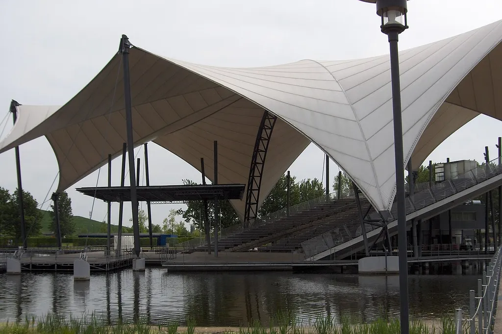 The "Seebühne" in the public garden "Elbauenpark" in Magdeburg, Germany
