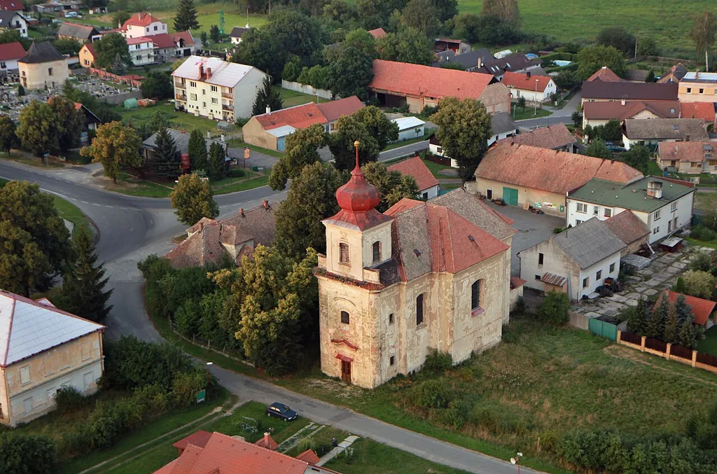 Aerial view of Rejšice, part of Smilovice village, Czech Republic
