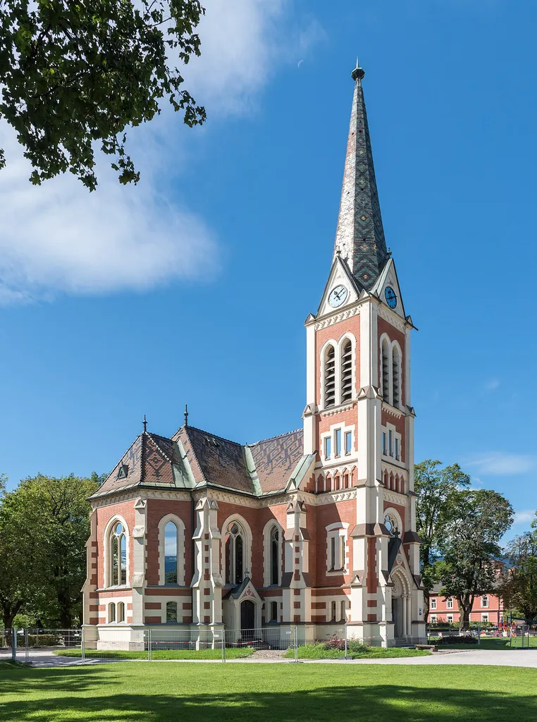 Lutheran parish church (built in Gothic revival style in 1902 according to plans of Ludwig Schöne, consecrated in 1903), Wilhelm Hohenheim Strasse, borough Perau, statutary city Villach, Carinthia, Austria, EU