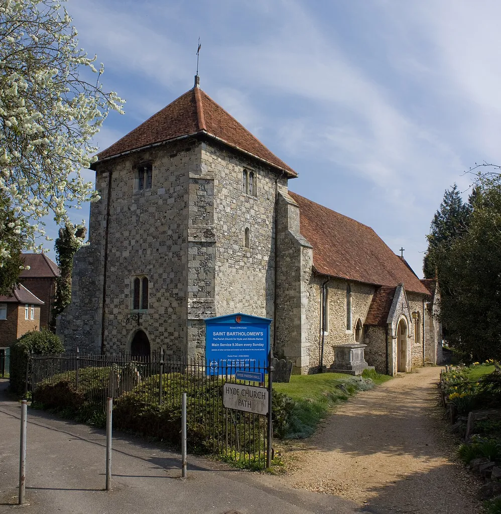 St Bartholomew's parish church, Hyde, Hampshire, seen from the southwest