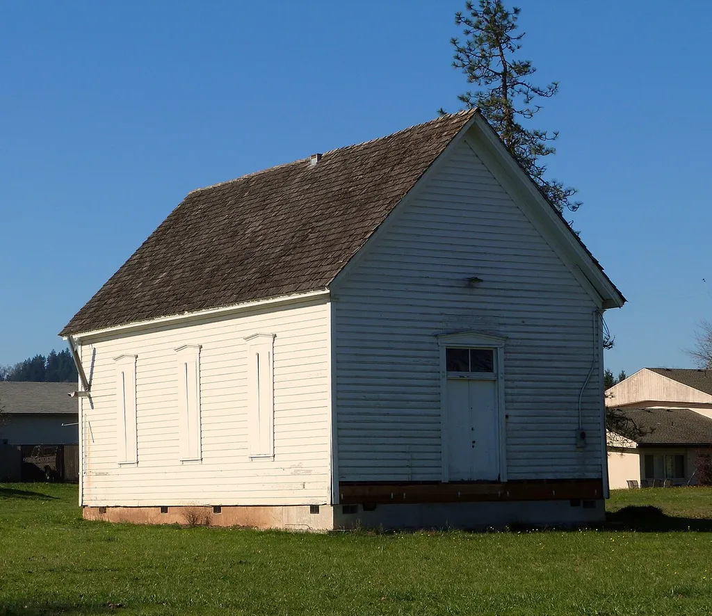 The historic North Palestine Baptist Church (built ca. 1882), located near 7300 Northeast Arnold Avenue in Adair Village, Oregon, United States, is listed on the US National Register of Historic Places. This is an image of a place or building that is listed on the National Register of Historic Places in the United States of America. Its reference number is 13000804 (Wikidata).