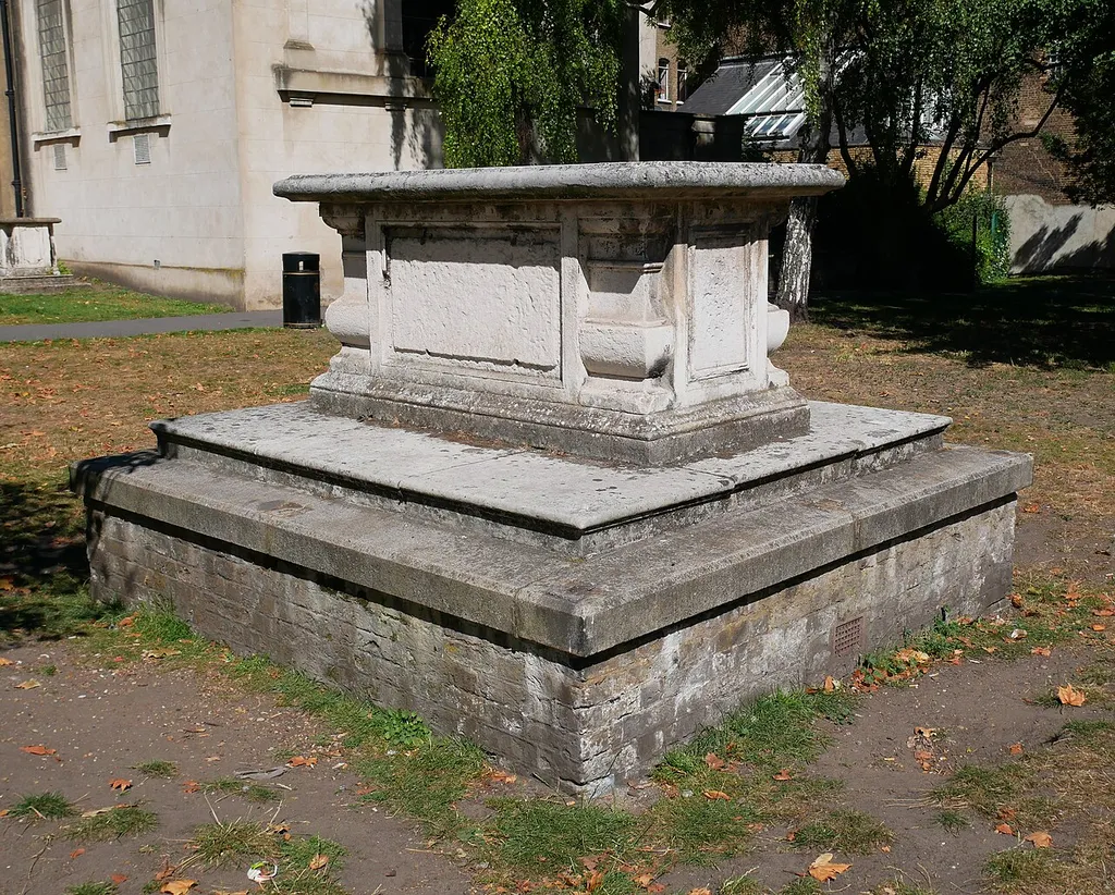 A Grade II listed chest tomb located to the east of the Church of Saint Mary Magdalen, Bermondsey.