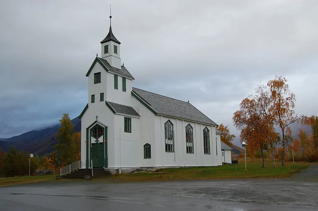 Balsfjord church in Troms, Norway This is a photo of a monument in Norway, number: 83848 in the Norwegian Directorate for Cultural Heritage database.