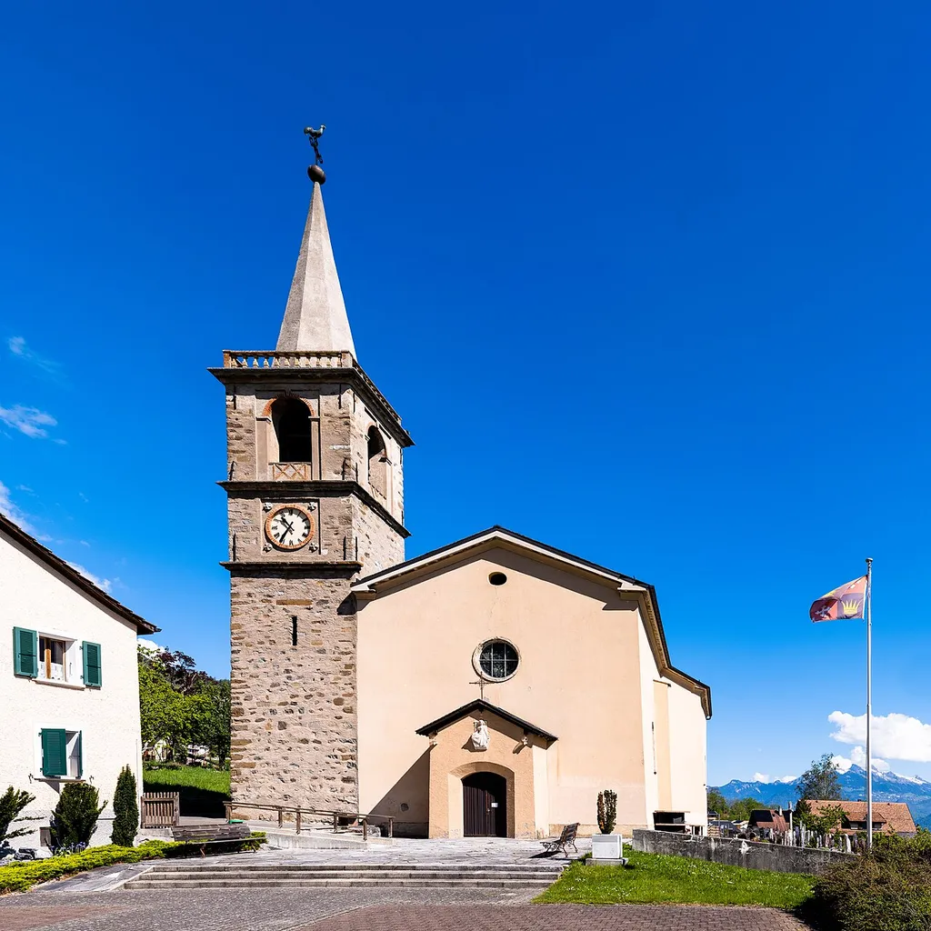 NOTE: This image is a panorama of Église Sainte-Marguerite de Vérossaz consisting of 14 frames that were merged or stitched in Lightroom. As a result, this image necessarily underwent some form of digital manipulation. These manipulations may include blending, blurring, cloning, and colour and perspective adjustments. As a result of these adjustments, the image content may be slightly different from reality at the points where multiple images were combined. This manipulation is often required due to lens, perspective, and parallax distortions.