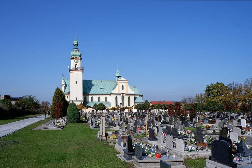 Holy Spirit Church and the cemetery in Ostropa, a district of Gliwice, Upper Silesia, Poland