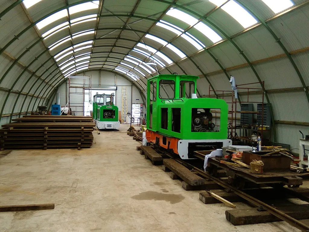 Schoma 5220, built 1991 on the track at Crowle Peatland Railway, Lincolnshire, England. To the rear is Schoma 5129, built 1990, awaiting the installation of more track.