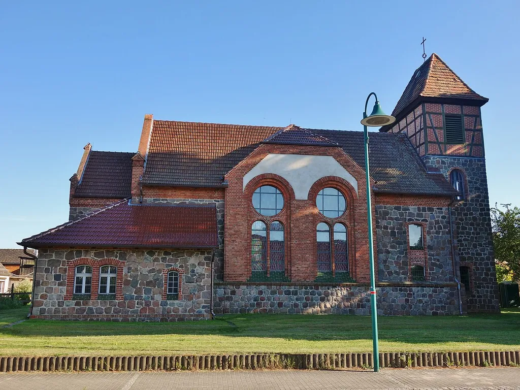 Northern view of the church in Steinbeck , Höhenland municipality , Märkisch-Oderland district, Brandenburg state, Germany.
