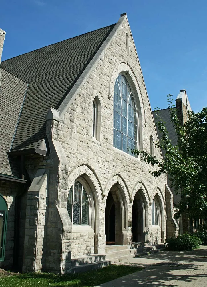 The front of the First Unitarian Church, Milwaukee, Wisconsin. National Registered Historic Place.
