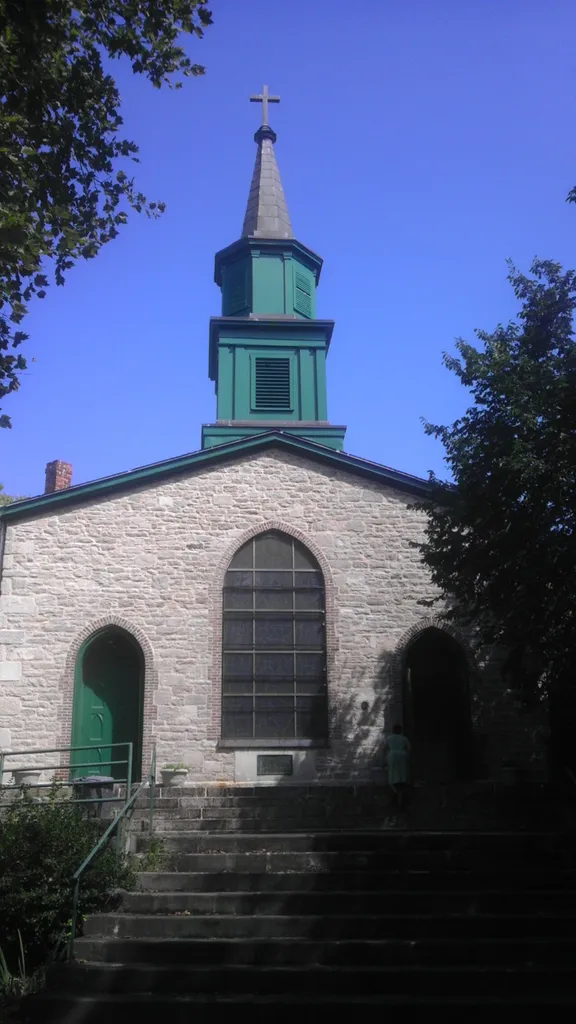 Looking north from courtyard up at St. Ann's Church.