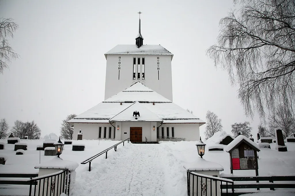 Ullensaker church in Akershus, Norway. Built in 1958. Architect was Arnstein Arneberg.