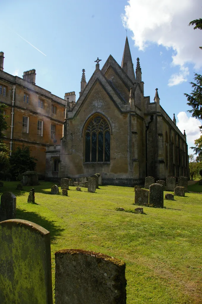 St Mary Magdalene church, Sherborne: east end of church and adjacent Sherborne House