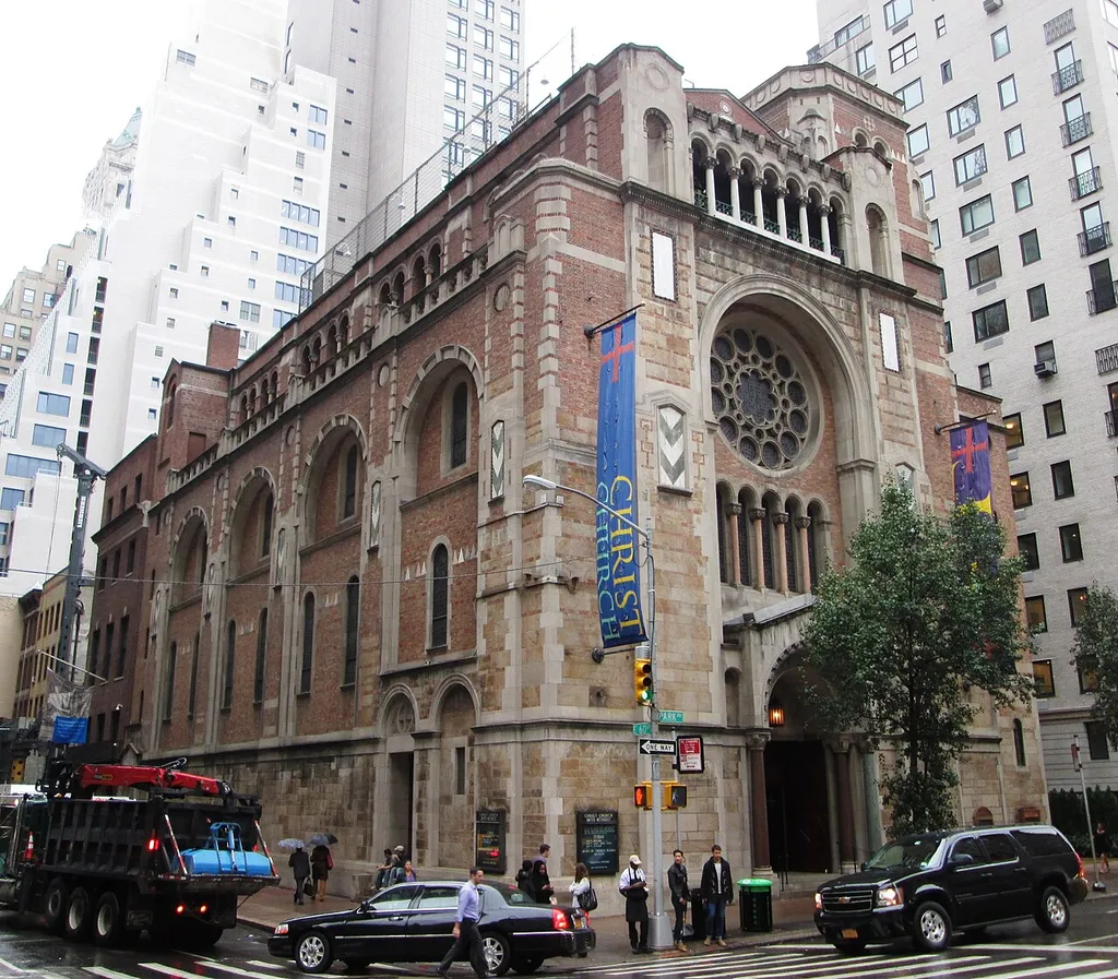 Christ Church, United Methodist located at 524 Park Avenue at East 60th Street in the Lenox Hill neighborhood of Manhattan, New York City was completed in 1933 and was designed by Ralph Adams Cram in the Romanesque Revival-Byzantine Revival styles. The interior of the church features impressive tile mosaics. The congregation was created by the union of Madison Avenue and Sixty-First Street Methodist Episcopal Churches. (Source: From Abyssinian to Zion (2004))