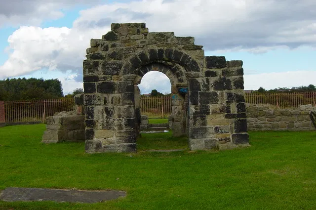 The ruin of Holy Cross church, Wallsend, North Tyneside, showing 12th-century Norman arches