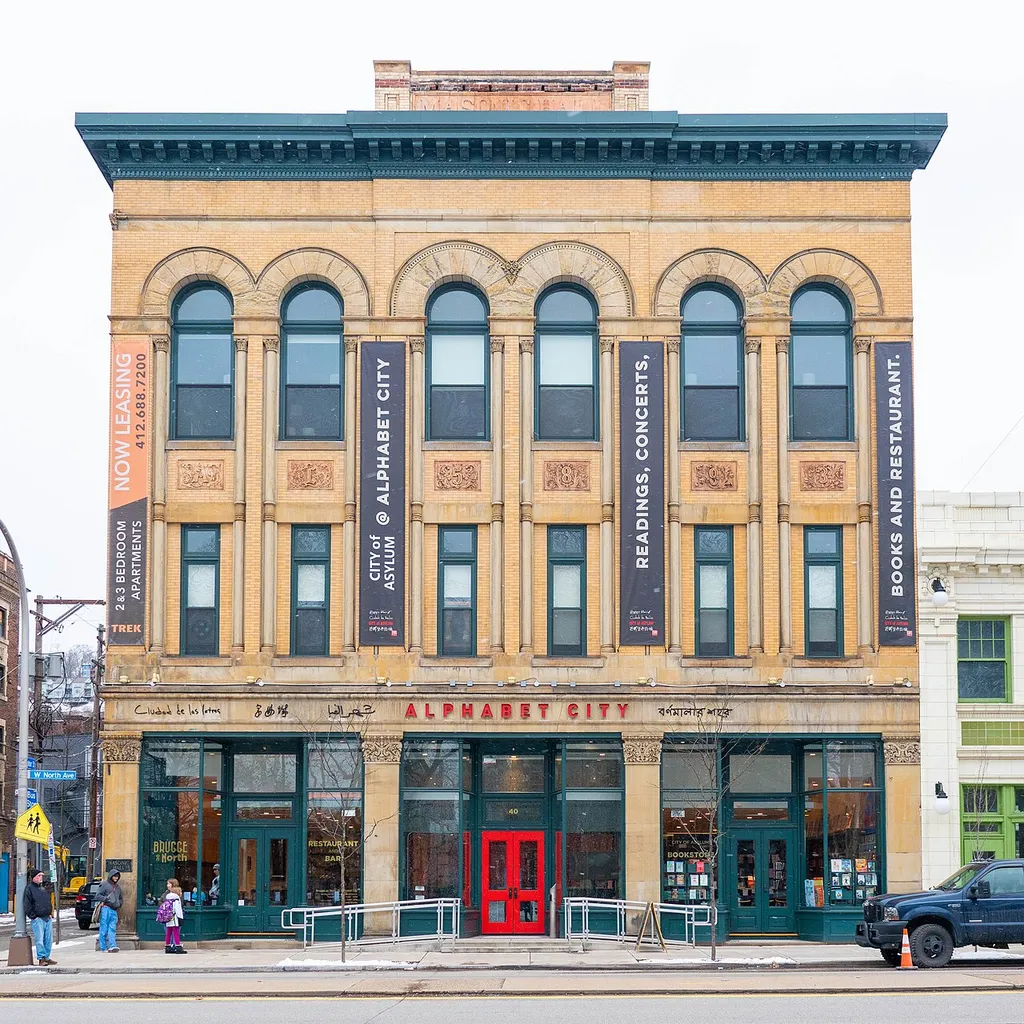 Alphabet City is an old masonic building renovated and used by City of Asylum. The building houses a bookstore, condos, offices, a restaurant, and serves as a venue space.