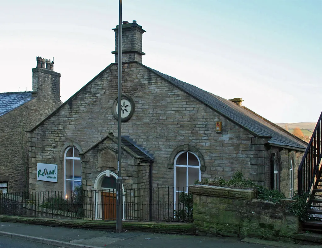 Formerly New Mills Free Church. A Grade II listed former Wesleyan chapel and day school in New Mills, Derbyshire. This is a photo of listed building number 1334771.