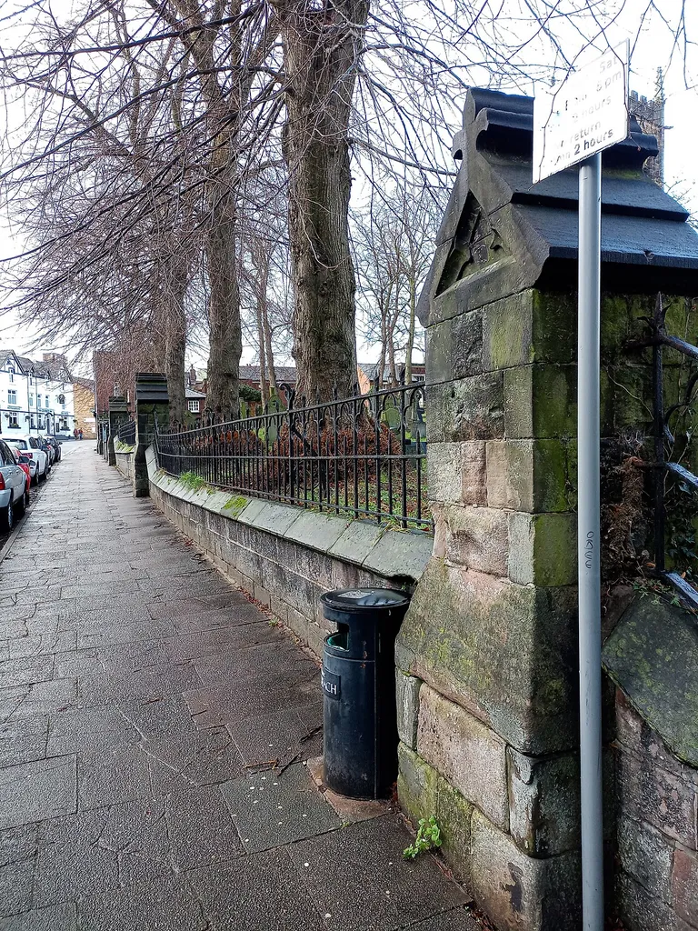 Churchyard walls, gateways and railings to southeast and north of St Mary's Church (structures in Sandbach, Cheshire, UK)