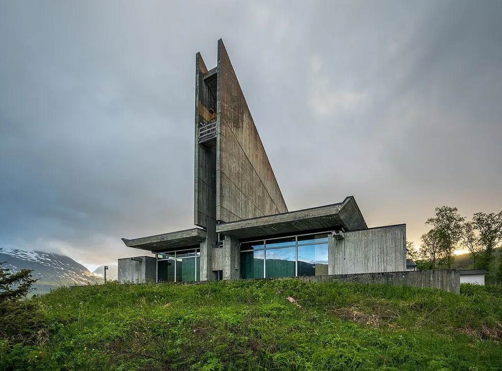 Gratangen Church in Årstein of Gratangen, Troms og Finnmark, Norway in 2022 June.