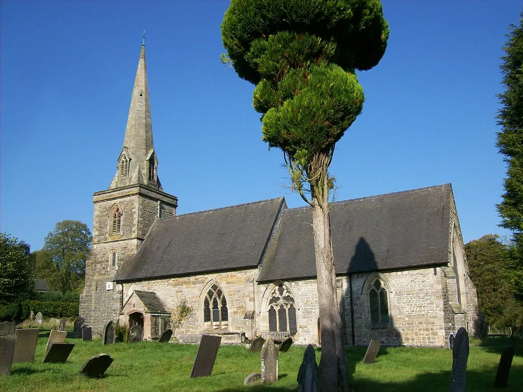 St Edmund's parish church, Fenny Bentley, Derbyshire, seen from the southeast
