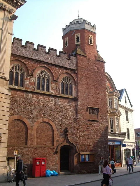 St Petrock's church, Exeter. "The interior is among the most confusing of any church ... in England" (Cherry and Pevsner). The red sandstone church dates in part from the C15 but was much rebuilt in the C19. Octagonal turret, 1737. The high windows indicate that the church was completely hemmed in until road widening in 1905 (an activity which obviously didn't affect 167378.)
