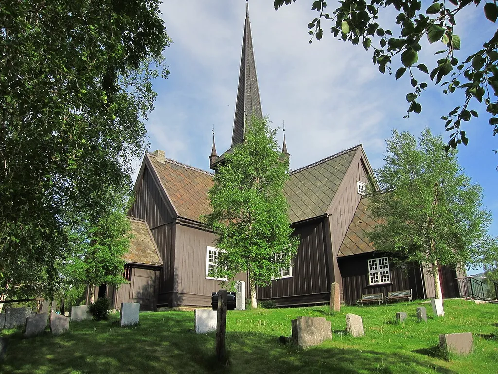 Lesja church seen from northwest towards SW. 584 meters above sea level