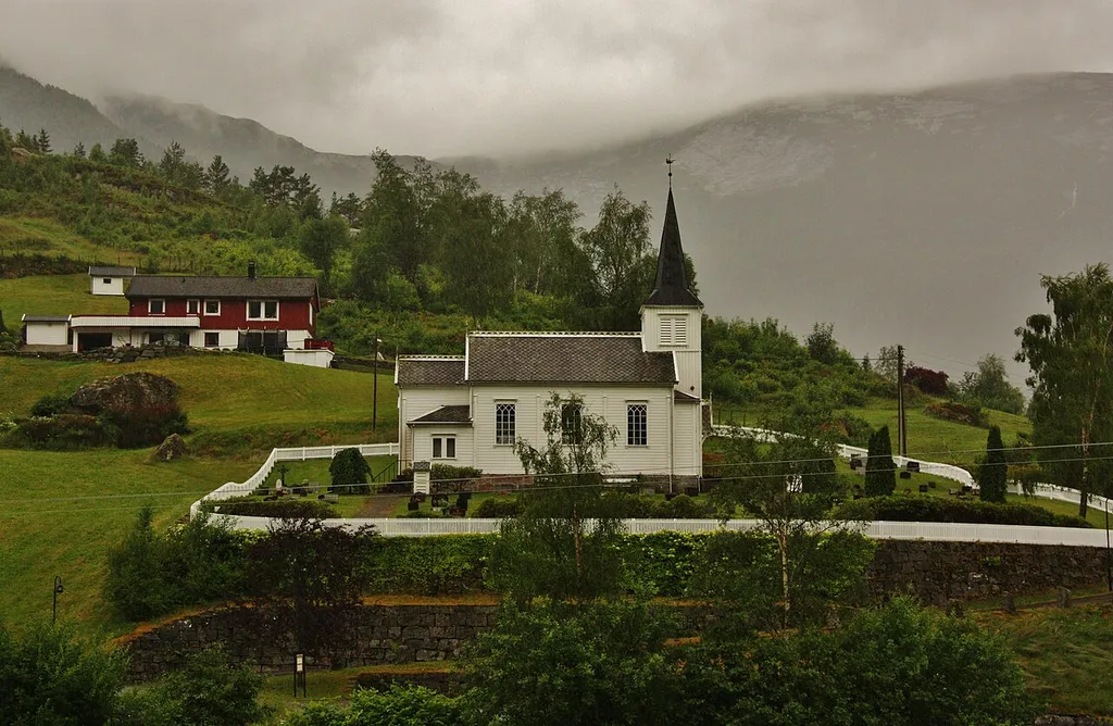 Bjordal church in Høyanger municipality, Sogn og Fjordane, Norway.