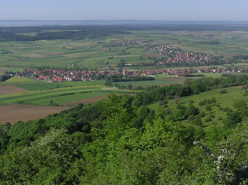Gerolfingen and Aufkirchen from Hesselberg, Bayern, Germany