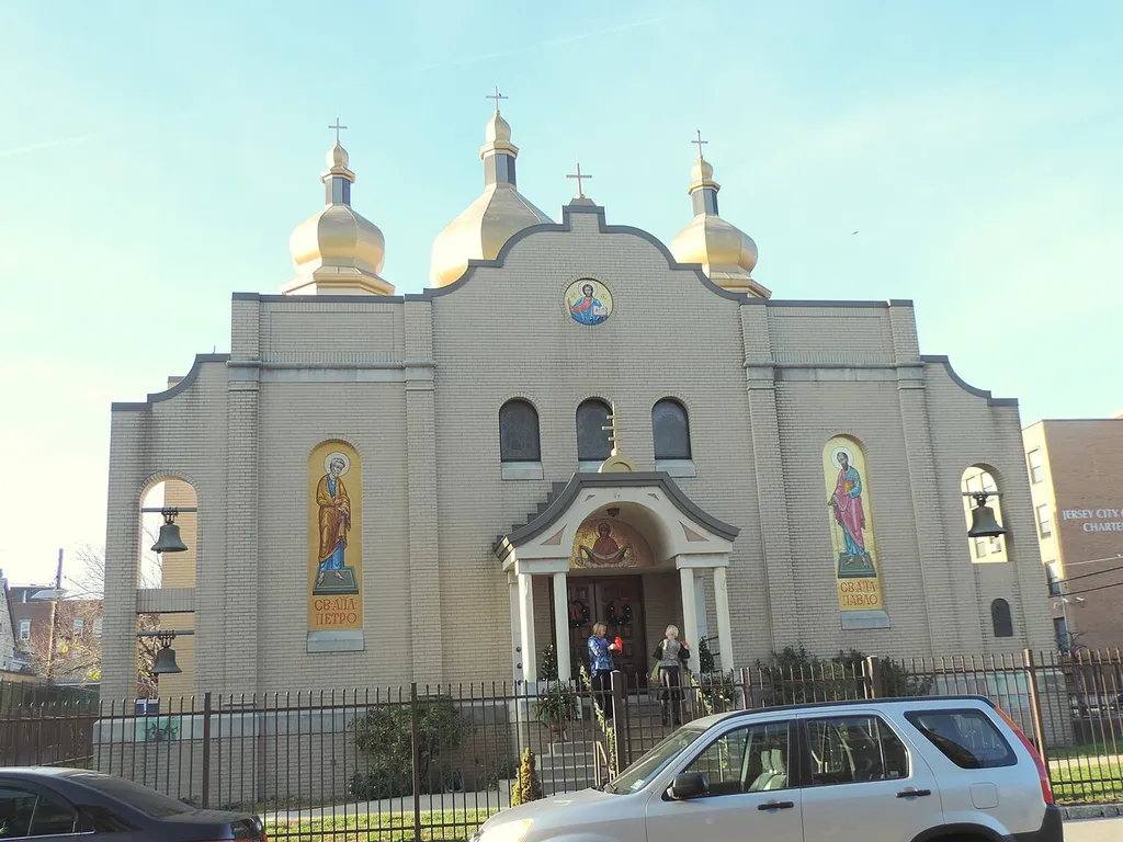 Looking west across Bergen Avenue at SS Peter&amp;Paul Ukrainian Catholic Church, in the Bergen Section on a sunny afternoon