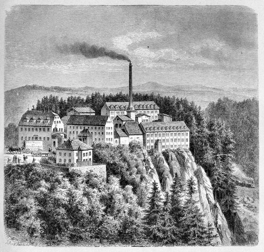 caption: "Die Rabenauer Möbelfabrik. Nach einer Skizze von A. Flamant."