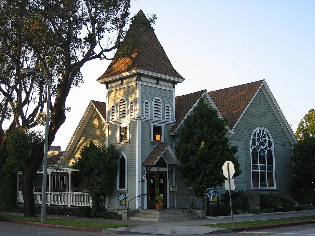 The 1891 Victorian Gothic First Baptist Church of Orange currently houses a restaurant PJ's Abbey. More information on the history of the church and restaurant can be found on <a href="http://www.pjsabbey.com/abbey_history.aspx" rel="nofollow">PJ's Abbey website</a>. More information on the history of the City of Orange can be found on <a href="http://www.cityoforange.org/about/history.asp" rel="nofollow">the city website</a>.