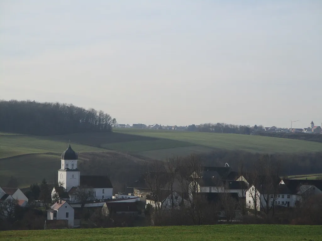 The village of Baierfeld, Bavaria, seen from the north. Buchdorf can be seen in the background.