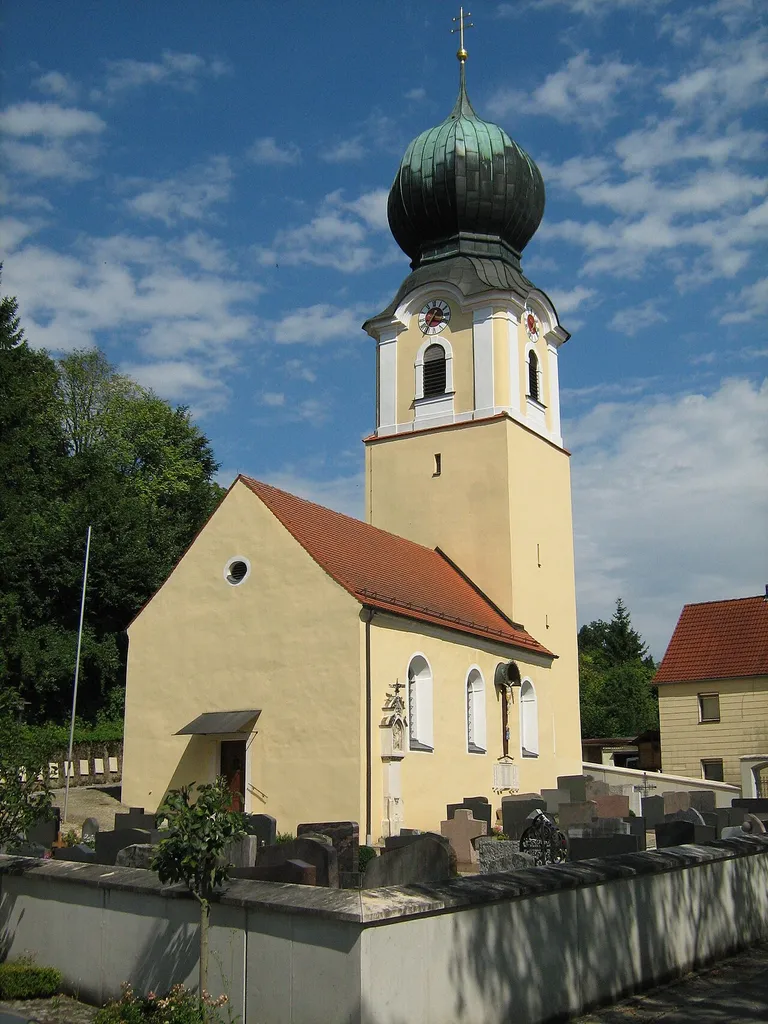Church in the village Weltenburg close to Kloster Weltenburg, outside Kelheim in Bavaria, Germany. August 4, 2012.