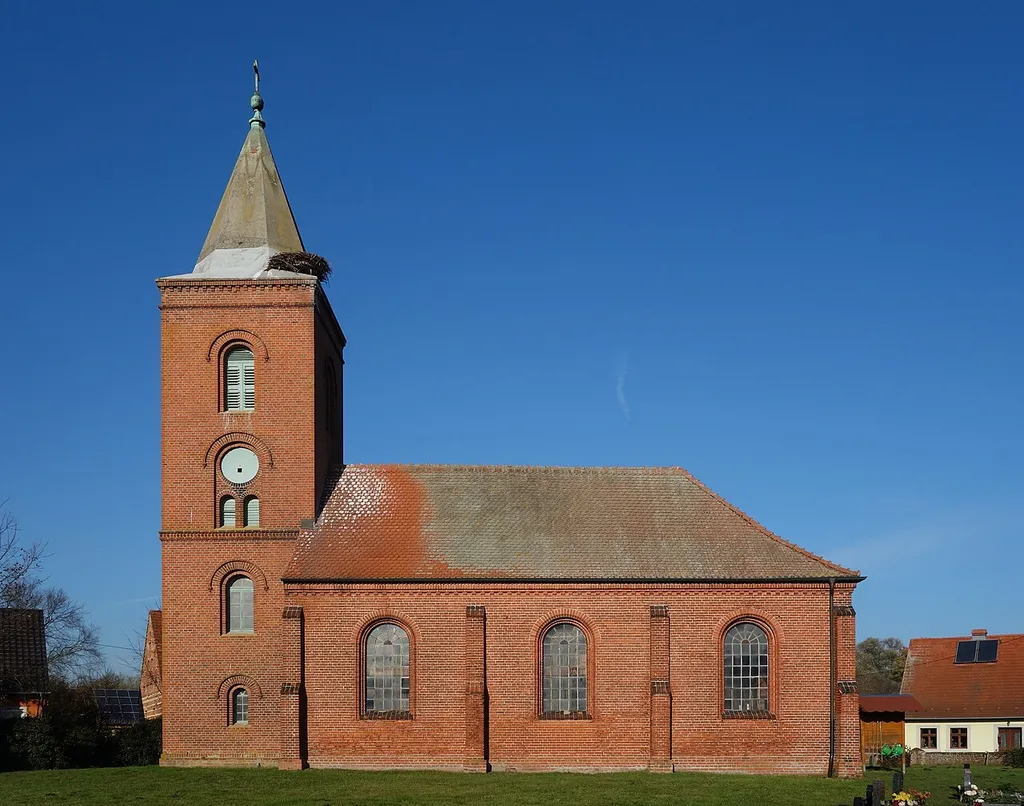 Southern view of church in Gülpe, Havelaue municipality, Havelland district, Brandenburg state, Germany