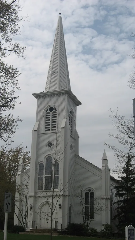 Front of Old South Church, located at 9802 Chillicothe Road (State Route 306) in Kirtland, Ohio, United States. Built in 1859, it is listed on the National Register of Historic Places.
