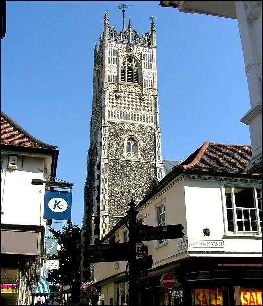 The tower of St Lawrence Church in Ipswich, Suffolk