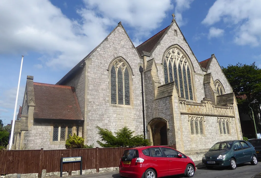Saint Andrew's Church in Boscombe, Dorset. A Grade II listed building. This is a photo of listed building number 1108863.