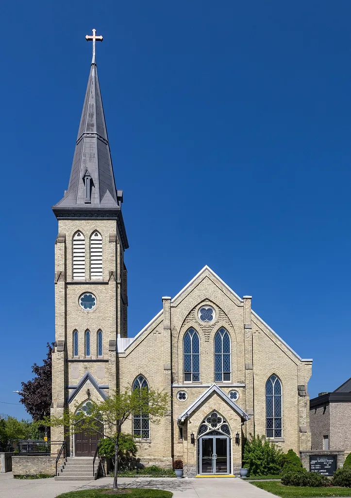 St. Philip's Roman Catholic Church, Petrolia, Ontario, 2026-05-17; east facade