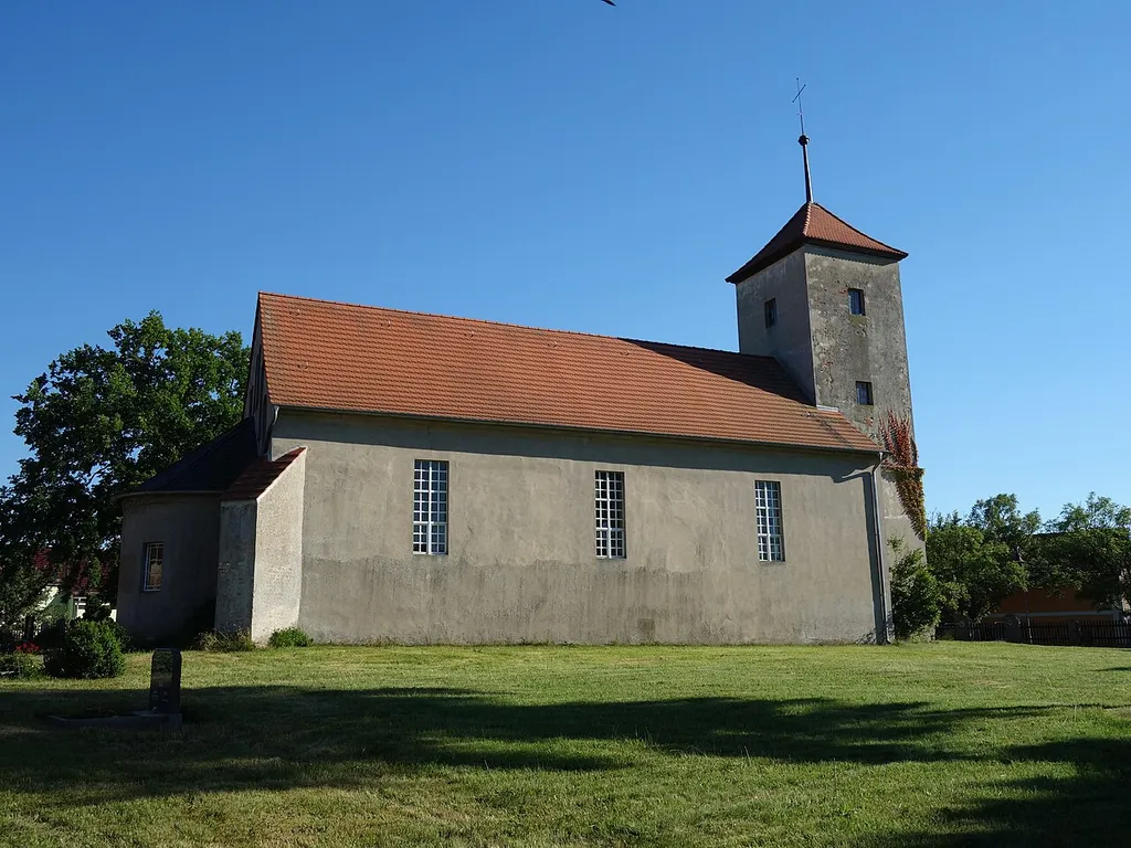 Northern view of church in Mützlitz, Nennhausen municipality, Havelland district, Brandenburg state, Germany.