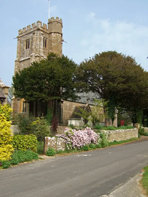 St Michael's parish church, Naller's Lane, Askerswell, Dorset, seen from the southwest, showing the 15th-century west tower