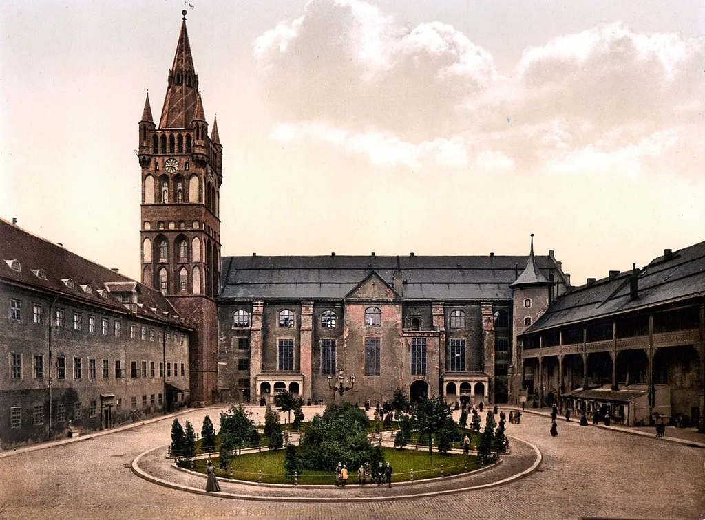 Königsberg Castle courtyard and church of the castle and the criminal tribunal, Kaliningrad, Russia